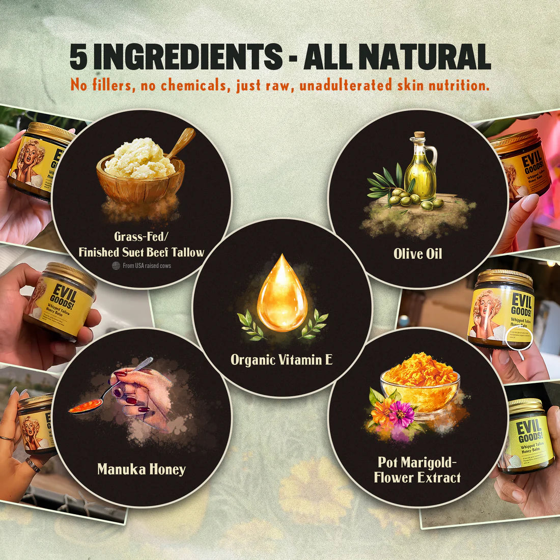 EVIL GOODS™ Whipped Tallow + Manuka Honey Balm — 5-in-1 Skin Repair for Face, Body, and Lips (4oz)
